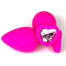 Розовая силиконовая пробка с нежно-розовым кристаллом-сердцем, Vandersex 122-HPPS1, цвет Розовый, длина 8 см.