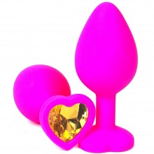 Ярко-розовая силиконовая пробка с оранжевым стразом-сердцем, Vandersex 122-HPOS, длина 8 см.