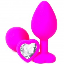Ярко-розовая силиконовая пробка с прозрачным кристаллом-сердцем, Vandersex 122-HPWL, цвет Прозрачный, длина 10.5 см.