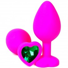 Ярко-розовая силиконовая пробка с зеленым кристаллом-сердцем, Vandersex 122-HPGS, длина 8 см., со скидкой