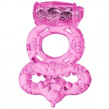 Двойное эрекционное кольцо «Love Ring» с вибрацией, цвет розовый, Toyfa 818037-3, из материала TPE, длина 5 см.