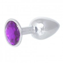 Металлическая анальная пробка с фиолетовым кристаллом, цвет серебристый, Главсексмаг GSM101015s, длина 7 см.