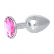 Металлическая анальная втулка с розовым кристаллом в основании, цвет серебристый, Главсексмаг GSM101017s, длина 7 см.