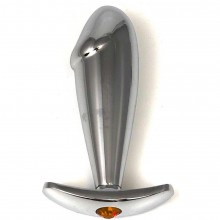 Серебристая пробка-фаллос с оранжевым маленьким стразом, Vandersex 400-RO, длина 9.5 см.