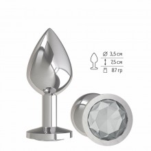 Анальная втулка «Silver» с прозрачным кристаллом от компании Джага-Джага, длина 8.5 см.