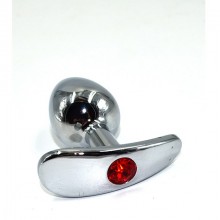 Маленькая серебряная анальная пробка для ношения с красным кристаллом, длина 8 см.