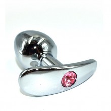 Маленькая серебряная анальная пробка для ношения с нежно-розовым кристаллом, длина 8 см.