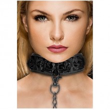 Широкий ошейник с поводком-цепью «Luxury Collar with Leash», черный, Shots Media OU343BLK, из материала Винил, длина 98.5 см.