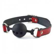 Силиконовый кляп-шарик с ремешками из натуральной кожи черно-красного цвета, Sitabella 3390-12, цвет красный