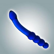 Изогнутый двусторонний фаллоимитатор из стекла, цвет синий, Джага-Джага 0044 BX DD, длина 18.5 см.