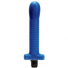 Многоскоростной вибратор из силикона «Millennium» с увеличенной головкой и ребристым стволом, цвет синий, Dream Toys 20138, длина 18 см.