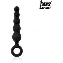 Анальный стимулятор-елочка из силикона с удобным кольцом «Anal Pleasure» от компании Sex Expert, цвет черный, SEM-55197, длина 8.5 см., со скидкой
