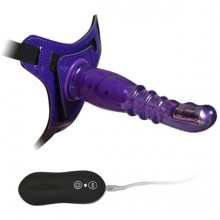 Трусики с вибрирующей насадкой 10 Mode Vibrations 8 Harness G spot Dong Purple, длина 18.7 , диаметр 3.9 см, 92003PurpleHW, бренд Howells, из материала TPE, длина 18.7 см., со скидкой