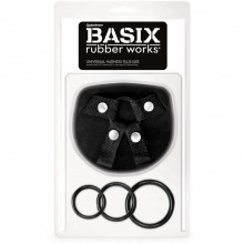 Страпон системы Harness увеличенного размера Basix Rubber Works «Universal Harness Plus-Size», цвет черный, размер OS XL, PipeDream 4320-02 PD, из материала ПВХ, коллекция Basix Rubber Worx, One Size (Р 42-48)