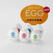 Набор из 6 мастурбаторов-яиц Tenga Egg «Easy Beat New Standard», цвет белый, Tenga EGG-VP-3, из материала TPE, длина 6 см.