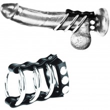 Тройное металлическое кольцо на член с регулируемым ремешком