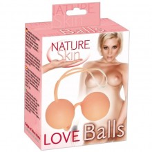 Утяжеленные вагинальные шарики в силиконовой оболочке и со смещенным центром «Nature Skin Loveballs», цвет телесный, Orion 5145780000, длина 24 см.
