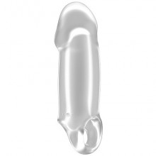Увеличивающая насадка закрытого типа гладкая с кольцом для фиксации на мошонке «No.37 - Stretchy Thick Penis», длина 15.2 см.