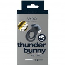 Двойное эрекционное кольцо для пениса с клиторальным вибратором «Thunder Bunny» из силикона, цвет черный, VeDO 5979960000, длина 9.5 см.