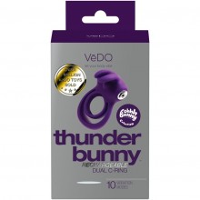 Двойное эрекционное кольцо для пениса с клиторальным вибратором «Thunder Bunny» из силикона, цвет фиолетовый, VeDO 5979880000, диаметр 5 см.