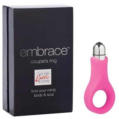 Виброкольцо на член со съемной вибропулей «Embrace Couples Ring», цвет розовый, California Exotic Novelties 298620, бренд CalExotics, длина 8.5 см.