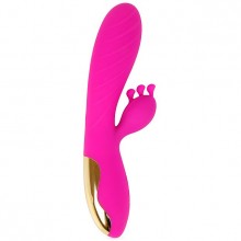 Изогнутый женский вибратор с необычным клиторальным стимулятором, цвет розовый, QianYue qy-g030, бренд QianYue Toys, длина 11 см.