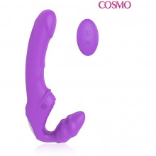 Безремневой анатомический вибро-страпон с дистанционным управлением, цвет фиолетовый, Cosmo csm-23142, длина 21.8 см.