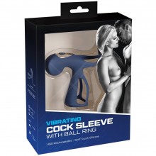 Двойная вибронасадка на пенис «Vibrating Cock Sleeve with Ball Ring» с клиторальным вибростимулятором, цвет синий, You 2 Toys 5948650000, коллекция You2Toys, длина 13.5 см.