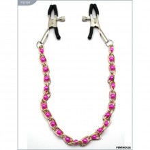 Зажимы для груди с цепочкой и розовыми жемчужинами, регулируемые, 23 г, бренд PentHouse, из материала Металл, со скидкой