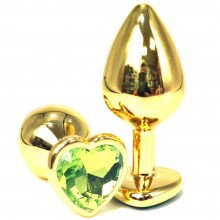 Золотая анальная пробка с лаймовым кристаллом-сердцем, Vandersex 170-GSG, длина 6 см.