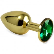 Золотистая анальная пробка с зеленым кристаллом, Vandersex 169-GG, цвет Зеленый, длина 5.5 см.