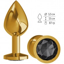 Анальная втулка «Gold» с черным кристаллом от компании Джага-Джага, длина 8.5 см.