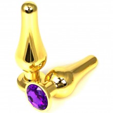 Золотистая удлиненная анальная пробка из металла с фиолетовым кристаллом, Vandersex 400-TGFM, цвет Фиолетовый, длина 10 см.