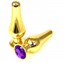 Золотистая удлиненная анальная пробка из металла с фиолетовым кристаллом, Vandersex 400-TGFS, цвет Фиолетовый, длина 9 см.