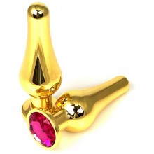 Золотистая удлиненная анальная пробка из металла с розовым кристаллом, Vandersex 400-TGPL, цвет Розовый, длина 11.5 см.