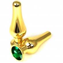 Золотистая удлиненная анальная пробка с зеленым кристаллом, Vandersex 400-TGGS, цвет Зеленый, длина 9 см.