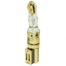 Хай-тек вибратор для женщин с виброэлементом в кончике, цвет золотой, Tonga 210109, из материала ПВХ, длина 16 см.